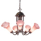 Meyda Lighting Pond Lily 24" 7-Light Mahogany Bronze Chandelier With Pink Shade Glass