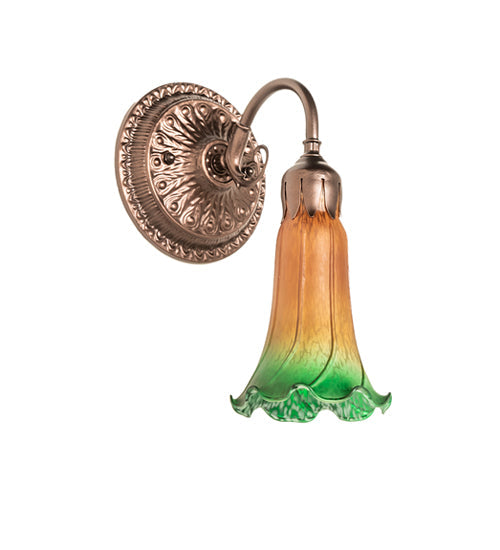 Meyda Lighting Pond Lily 5" Mahogany Bronze Victorian Wall Sconce With Amber & Green Shade Glass