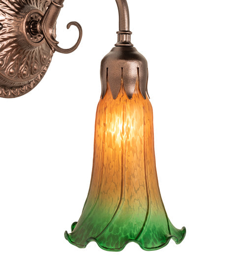 Meyda Lighting Pond Lily 5" Mahogany Bronze Victorian Wall Sconce With Amber & Green Shade Glass