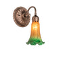 Meyda Lighting Pond Lily 5" Mahogany Bronze Victorian Wall Sconce With Amber & Green Shade Glass