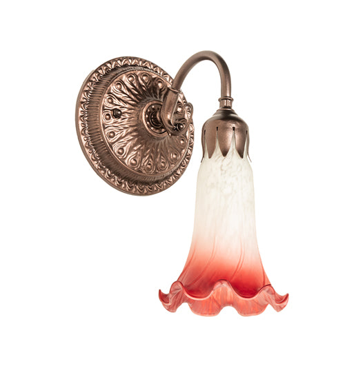 Meyda Lighting Pond Lily 5" Mahogany Bronze Victorian Wall Sconce With Pink & White Shade Glass