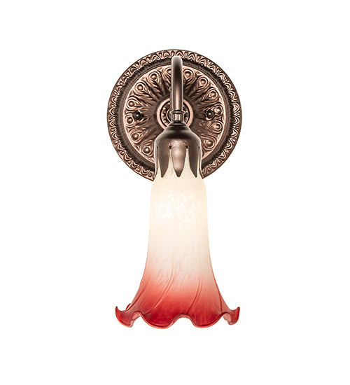 Meyda Lighting Pond Lily 5" Mahogany Bronze Victorian Wall Sconce With Pink & White Shade Glass