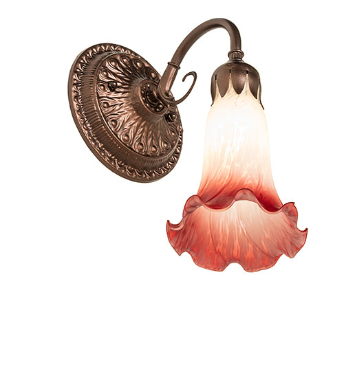 Meyda Lighting Pond Lily 5" Mahogany Bronze Victorian Wall Sconce With Pink & White Shade Glass