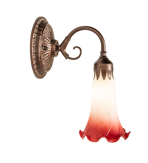 Meyda Lighting Pond Lily 5" Mahogany Bronze Victorian Wall Sconce With Pink & White Shade Glass