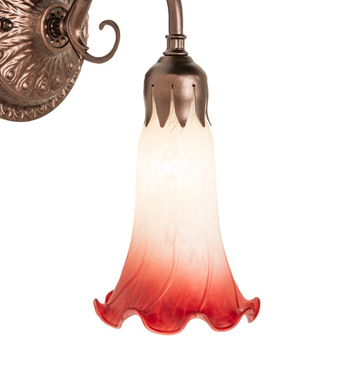 Meyda Lighting Pond Lily 5" Mahogany Bronze Victorian Wall Sconce With Pink & White Shade Glass