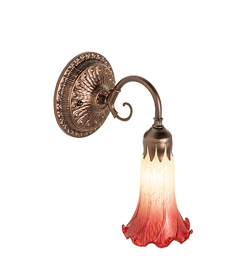 Meyda Lighting Pond Lily 5" Mahogany Bronze Victorian Wall Sconce With Red & Green Shade Glass