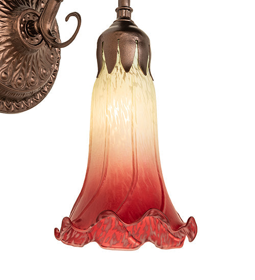 Meyda Lighting Pond Lily 5" Mahogany Bronze Victorian Wall Sconce With Red & Green Shade Glass