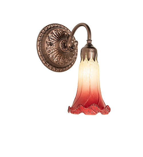 Meyda Lighting Pond Lily 5" Mahogany Bronze Victorian Wall Sconce With Red & Green Shade Glass