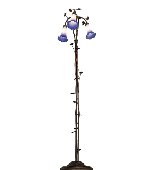 Meyda Lighting Pond Lily 58" 3-Light Mahogany Bronze Floor Lamp With Blue & White Shade Glass