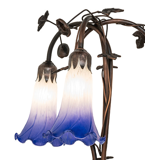 Meyda Lighting Pond Lily 58" 3-Light Mahogany Bronze Floor Lamp With Blue & White Shade Glass