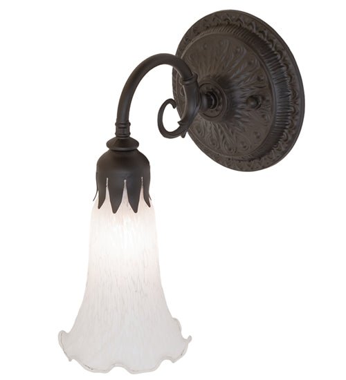 Meyda Lighting Pond Lily 6" Oil Rubbed Bronze Wall Sconce With White Favrile Shade Glass