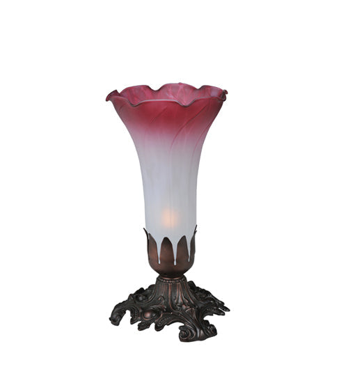 Meyda Lighting Pond Lily 8" Mahogany Bronze Accent Table Lamp With Pink and White Shade Glass