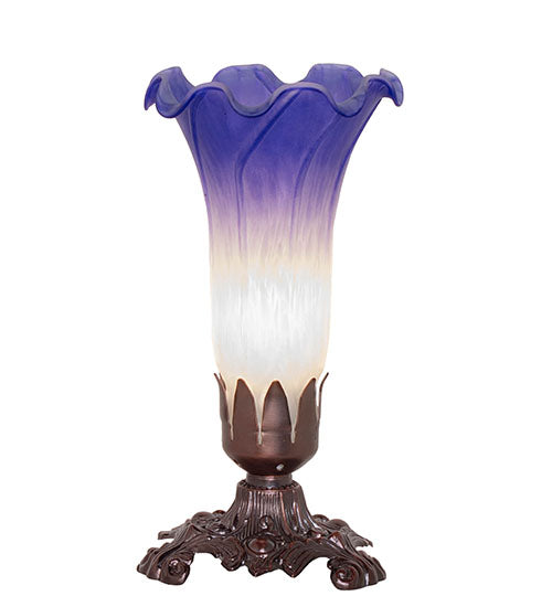 Meyda Lighting Pond Lily 8" Mahogany Bronze Victorian Mini Table Lamp With Blue & White Shade Glass