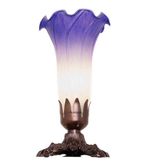 Meyda Lighting Pond Lily 8" Mahogany Bronze Victorian Mini Table Lamp With Blue & White Shade Glass