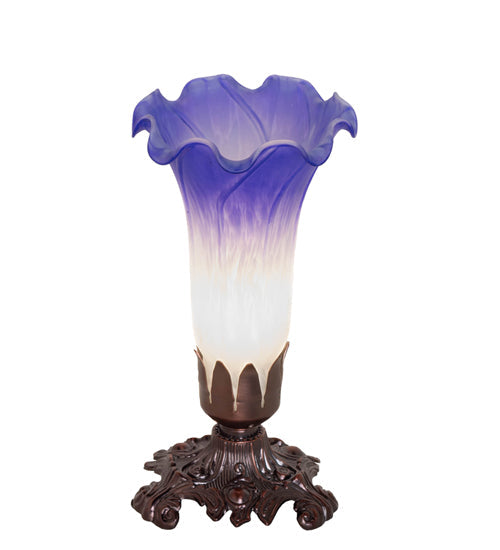 Meyda Lighting Pond Lily 8" Mahogany Bronze Victorian Mini Table Lamp With Blue & White Shade Glass
