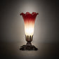 Meyda Lighting Pond Lily 8" Mahogany Bronze Victorian Mini Table Lamp With Cranberry & Light Green Shade Glass