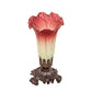 Meyda Lighting Pond Lily 8" Mahogany Bronze Victorian Mini Table Lamp With Cranberry & Light Green Shade Glass