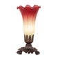 Meyda Lighting Pond Lily 8" Mahogany Bronze Victorian Mini Table Lamp With Cranberry & Light Green Shade Glass