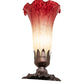 Meyda Lighting Pond Lily 8" Mahogany Bronze Victorian Mini Table Lamp With Cranberry & Light Green Shade Glass