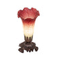 Meyda Lighting Pond Lily 8" Mahogany Bronze Victorian Mini Table Lamp With Cranberry & Light Green Shade Glass