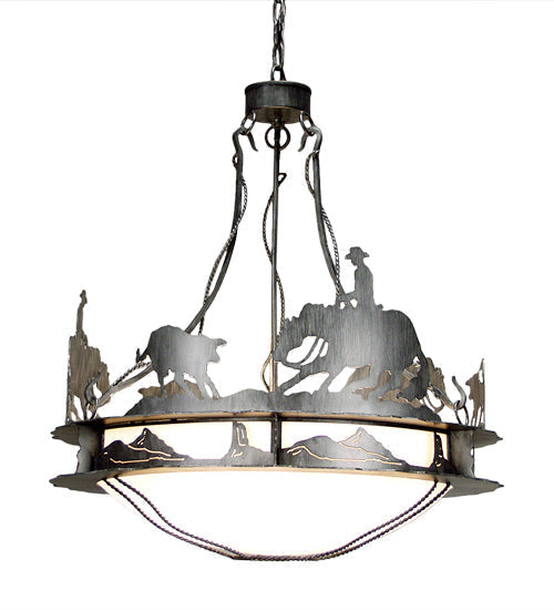 Meyda Lighting Ponderosa 32" 6-Light Antique Iron Gate Inverted Pendant Light With Statuario Idalight Shade