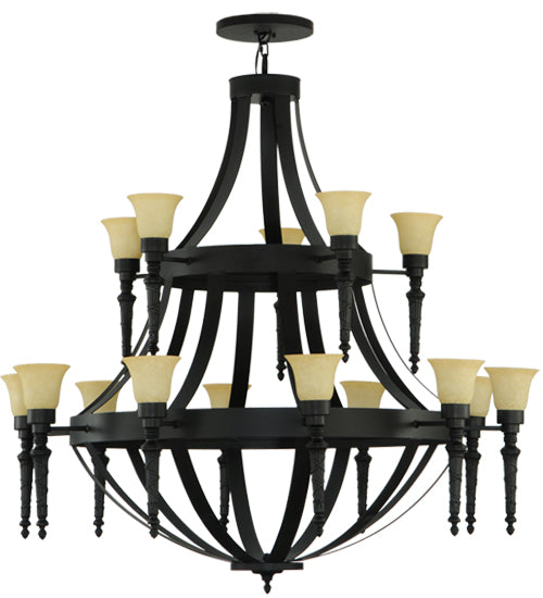 Meyda Lighting Pontoise 60" 15-Light 2-Tier Blackwash Chandelier With Beige Scavo Shade Glass