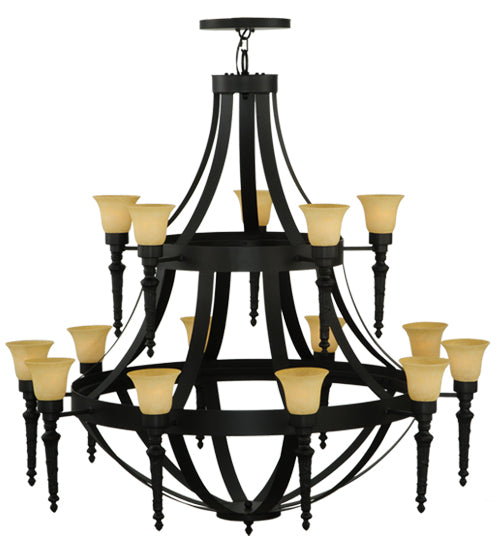 Meyda Lighting Pontoise 60" 15-Light 2-Tier Blackwash Chandelier With Beige Scavo Shade Glass
