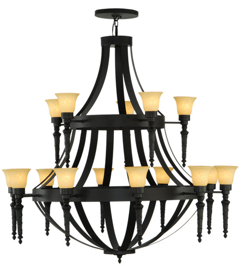 Meyda Lighting Pontoise 60" 15-Light 2-Tier Blackwash Chandelier With Beige Scavo Shade Glass