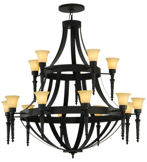 Meyda Lighting Pontoise 60" 15-Light 2-Tier Blackwash Chandelier With Beige Scavo Shade Glass
