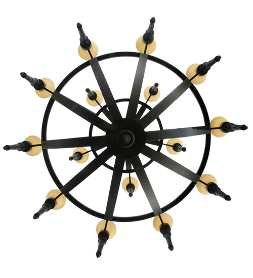 Meyda Lighting Pontoise 60" 15-Light 2-Tier Blackwash Chandelier With Beige Scavo Shade Glass