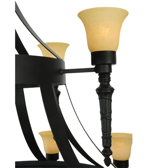Meyda Lighting Pontoise 60" 15-Light 2-Tier Blackwash Chandelier With Beige Scavo Shade Glass