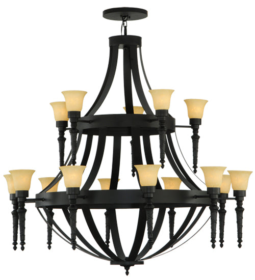 Meyda Lighting Pontoise 60" 15-Light 2-Tier Blackwash Chandelier With Beige Scavo Shade Glass