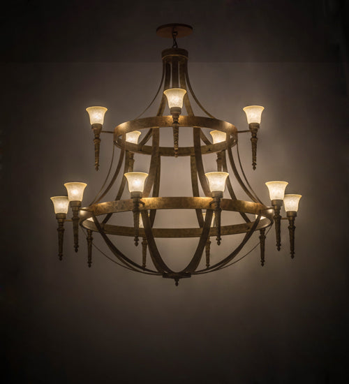 Meyda Lighting Pontoise 72" 15-Light 2-Tier Autumn Leaf Chandelier With Beige Scavo Shade Glass