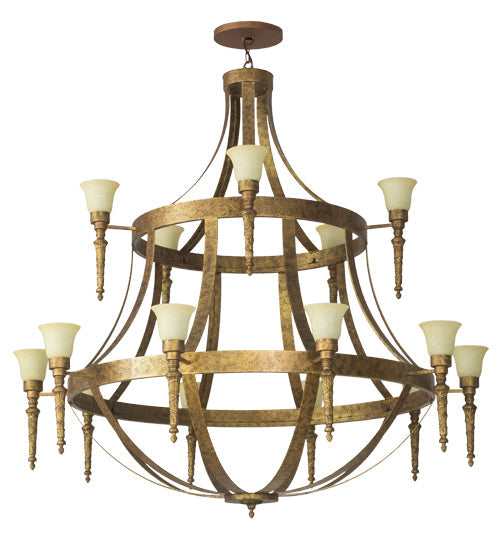 Meyda Lighting Pontoise 72" 15-Light 2-Tier Autumn Leaf Chandelier With Beige Scavo Shade Glass