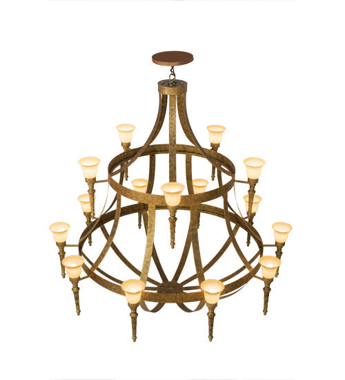 Meyda Lighting Pontoise 72" 15-Light 2-Tier Autumn Leaf Chandelier With Beige Scavo Shade Glass