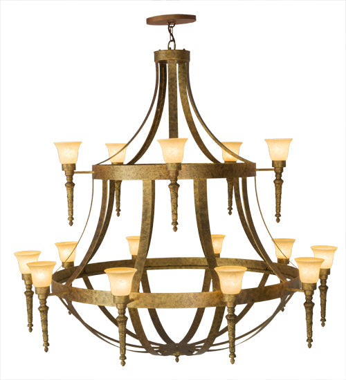 Meyda Lighting Pontoise 72" 15-Light 2-Tier Autumn Leaf Chandelier With Beige Scavo Shade Glass