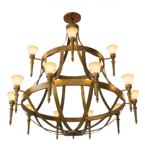Meyda Lighting Pontoise 72" 15-Light 2-Tier Autumn Leaf Chandelier With Beige Scavo Shade Glass
