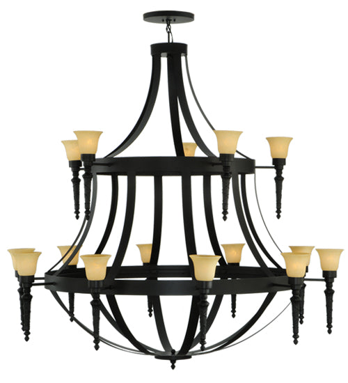 Meyda Lighting Pontoise 72" 15-Light 2-Tier Blackwash Chandelier With Beige Scavo Shade Glass