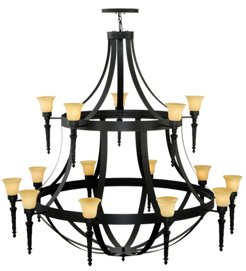 Meyda Lighting Pontoise 72" 15-Light 2-Tier Blackwash Chandelier With Beige Scavo Shade Glass
