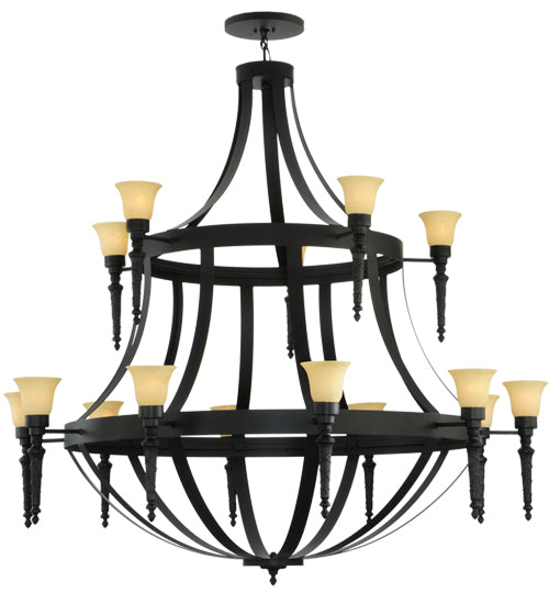 Meyda Lighting Pontoise 72" 15-Light 2-Tier Blackwash Chandelier With Beige Scavo Shade Glass
