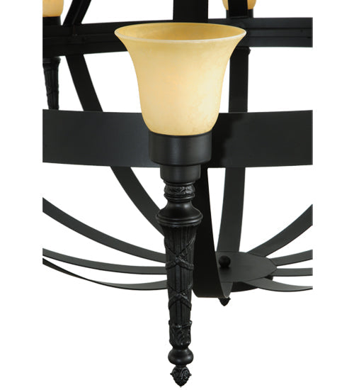 Meyda Lighting Pontoise 72" 15-Light 2-Tier Blackwash Chandelier With Beige Scavo Shade Glass