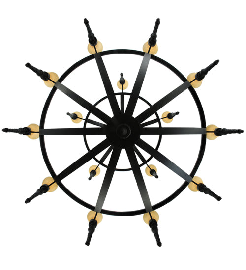 Meyda Lighting Pontoise 72" 15-Light 2-Tier Blackwash Chandelier With Beige Scavo Shade Glass