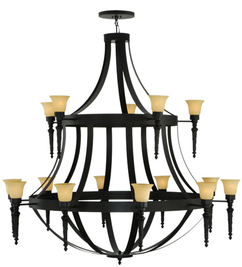 Meyda Lighting Pontoise 72" 15-Light 2-Tier Blackwash Chandelier With Beige Scavo Shade Glass