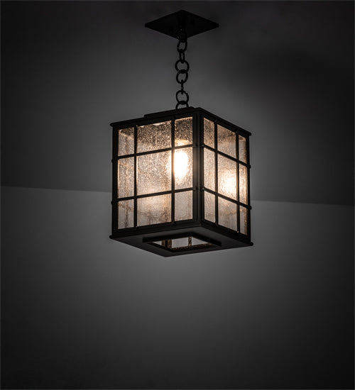 Meyda Lighting Pontrefract 14" Oil Rubbed Bronze Lantern Mini Pendant Light With Clear Seeded Shade Glass