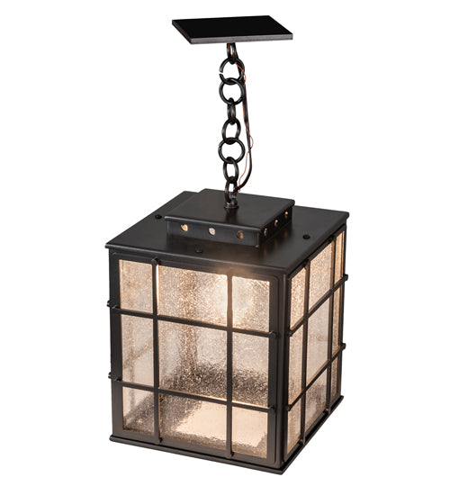 Meyda Lighting Pontrefract 14" Oil Rubbed Bronze Lantern Mini Pendant Light With Clear Seeded Shade Glass