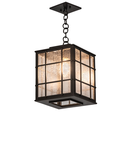Meyda Lighting Pontrefract 14" Oil Rubbed Bronze Lantern Mini Pendant Light With Clear Seeded Shade Glass