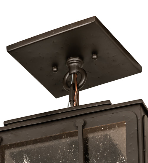 Meyda Lighting Pontrefract 17" Hammered Oil Rubbed Bronze Lantern Pendant Light With Clear Seeded Shade Glass