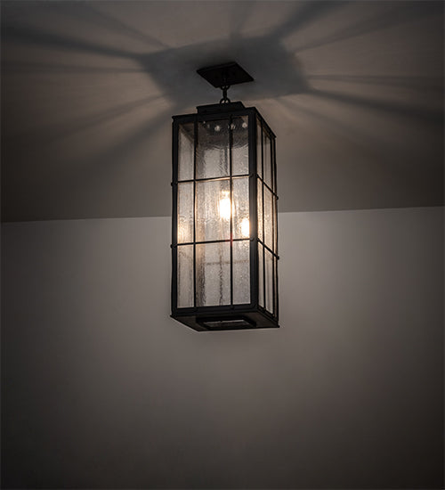 Meyda Lighting Pontrefract 17" Hammered Oil Rubbed Bronze Lantern Pendant Light With Clear Seeded Shade Glass