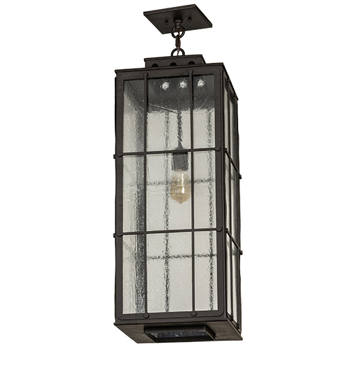 Meyda Lighting Pontrefract 17" Hammered Oil Rubbed Bronze Lantern Pendant Light With Clear Seeded Shade Glass