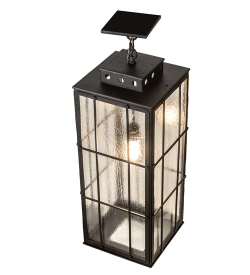Meyda Lighting Pontrefract 17" Hammered Oil Rubbed Bronze Lantern Pendant Light With Clear Seeded Shade Glass